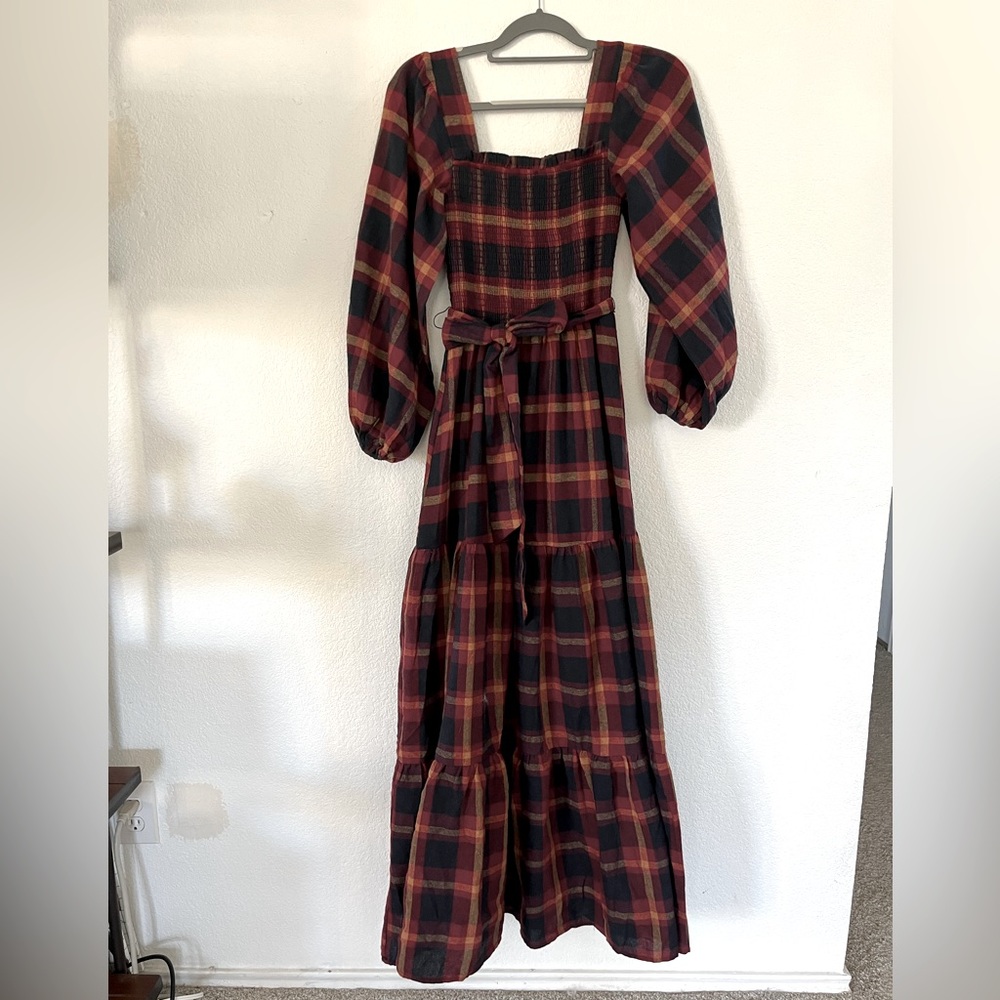 HEARTFELT HARMONY NAVY AND RED MULTI PLAID MAXI DRESS